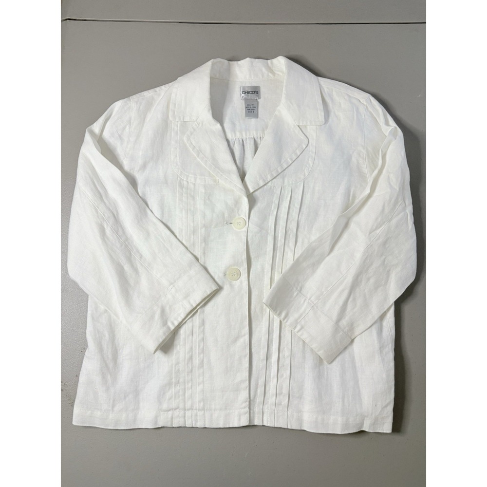 Chicos 100% Linen Blazer Women's Size 2 (Sz Large) Coastal Grandmother White